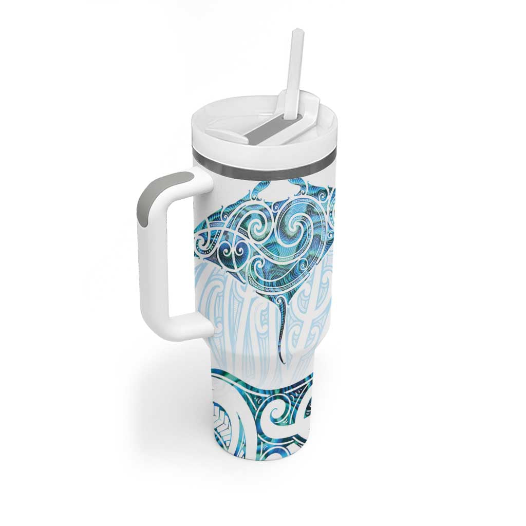 New Zealand Manta Ray Tattoo Tumbler With Handle Aotearoa Maori Haehae Paua Shell - Aussie Hoodie