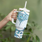 New Zealand Manta Ray Tattoo Tumbler With Handle Aotearoa Maori Haehae Paua Shell - Aussie Hoodie