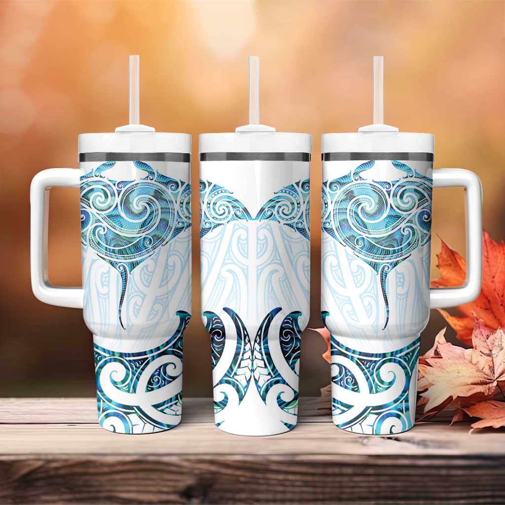 New Zealand Manta Ray Tattoo Tumbler With Handle Aotearoa Maori Haehae Paua Shell - Aussie Hoodie