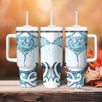 New Zealand Manta Ray Tattoo Tumbler With Handle Aotearoa Maori Haehae Paua Shell - Aussie Hoodie