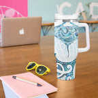 New Zealand Manta Ray Tattoo Tumbler With Handle Aotearoa Maori Haehae Paua Shell - Aussie Hoodie