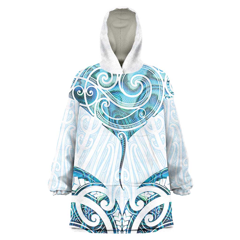 New Zealand Manta Ray Tattoo Wearable Blanket Hoodie Aotearoa Maori Haehae Paua Shell - Aussie Hoodie