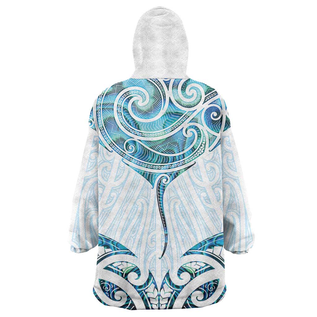 New Zealand Manta Ray Tattoo Wearable Blanket Hoodie Aotearoa Maori Haehae Paua Shell - Aussie Hoodie