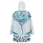New Zealand Manta Ray Tattoo Wearable Blanket Hoodie Aotearoa Maori Haehae Paua Shell - Aussie Hoodie