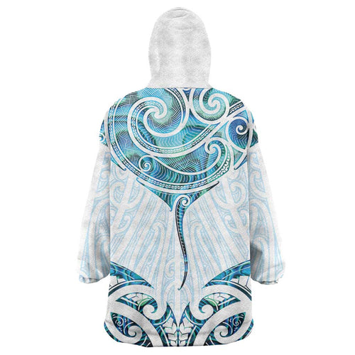 New Zealand Manta Ray Tattoo Wearable Blanket Hoodie Aotearoa Maori Haehae Paua Shell - Aussie Hoodie