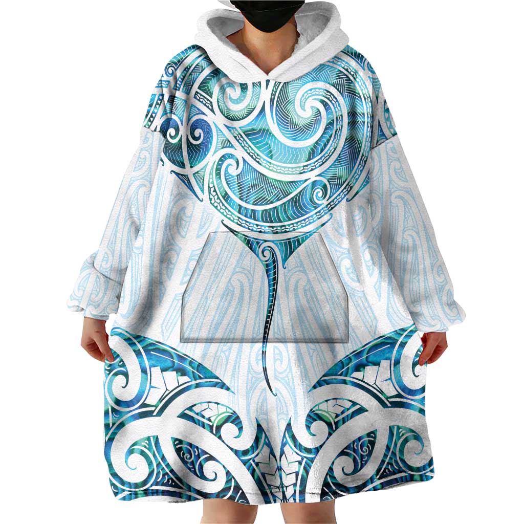 New Zealand Manta Ray Tattoo Wearable Blanket Hoodie Aotearoa Maori Haehae Paua Shell - Aussie Hoodie