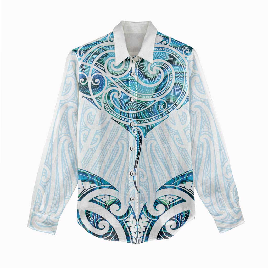 New Zealand Manta Ray Tattoo Women Casual Shirt Aotearoa Maori Haehae Paua Shell - Aussie Hoodie