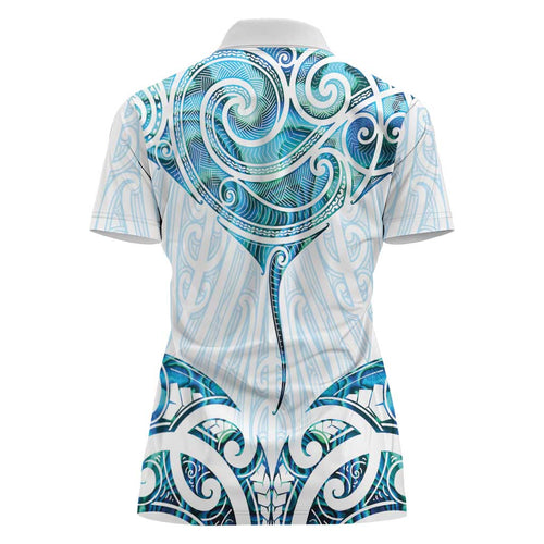 New Zealand Manta Ray Tattoo Women Polo Shirt Aotearoa Maori Haehae Paua Shell - Aussie Hoodie