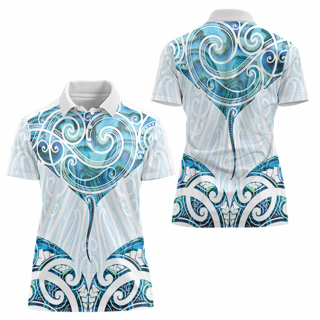 New Zealand Manta Ray Tattoo Women Polo Shirt Aotearoa Maori Haehae Paua Shell - Aussie Hoodie
