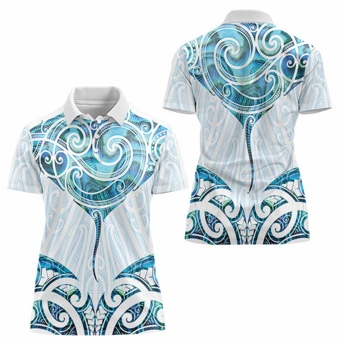 New Zealand Manta Ray Tattoo Women Polo Shirt Aotearoa Maori Haehae Paua Shell - Aussie Hoodie