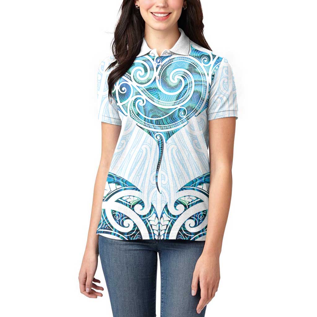 New Zealand Manta Ray Tattoo Women Polo Shirt Aotearoa Maori Haehae Paua Shell - Aussie Hoodie