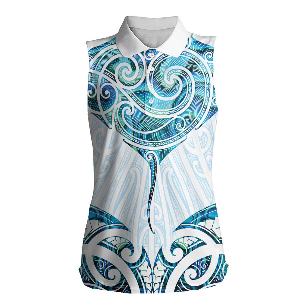 New Zealand Manta Ray Tattoo Women Sleeveless Polo Shirt Aotearoa Maori Haehae Paua Shell - Aussie Hoodie