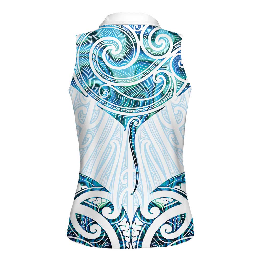 New Zealand Manta Ray Tattoo Women Sleeveless Polo Shirt Aotearoa Maori Haehae Paua Shell - Aussie Hoodie