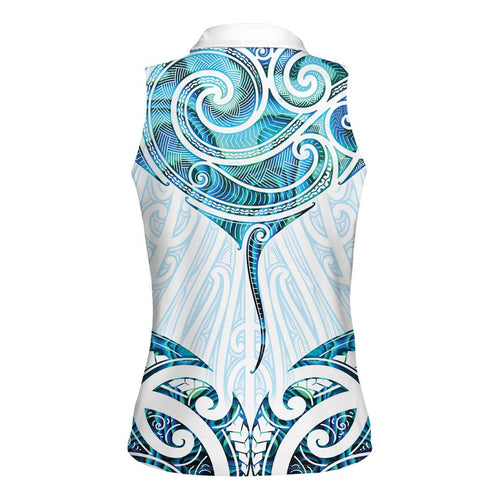 New Zealand Manta Ray Tattoo Women Sleeveless Polo Shirt Aotearoa Maori Haehae Paua Shell - Aussie Hoodie