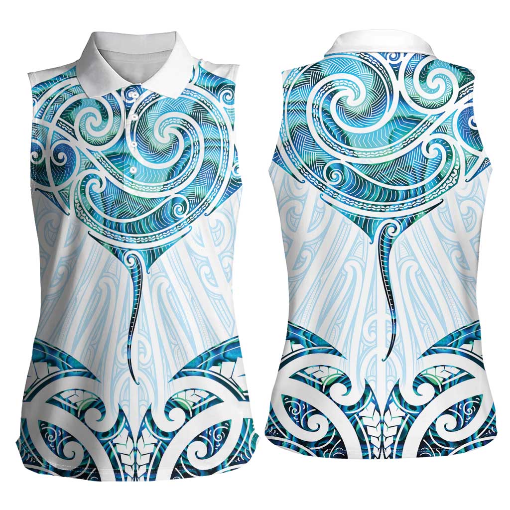 New Zealand Manta Ray Tattoo Women Sleeveless Polo Shirt Aotearoa Maori Haehae Paua Shell - Aussie Hoodie