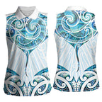 New Zealand Manta Ray Tattoo Women Sleeveless Polo Shirt Aotearoa Maori Haehae Paua Shell - Aussie Hoodie