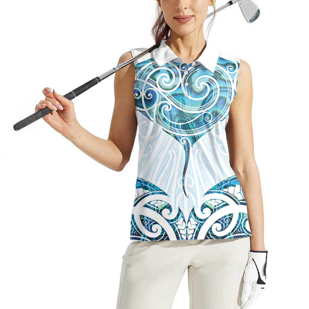 New Zealand Manta Ray Tattoo Women Sleeveless Polo Shirt Aotearoa Maori Haehae Paua Shell - Aussie Hoodie