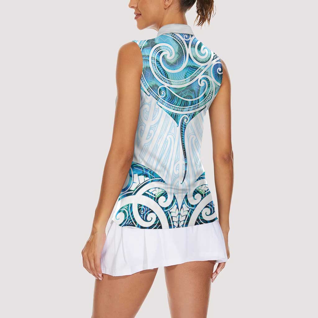 New Zealand Manta Ray Tattoo Women Sleeveless Polo Shirt Aotearoa Maori Haehae Paua Shell - Aussie Hoodie