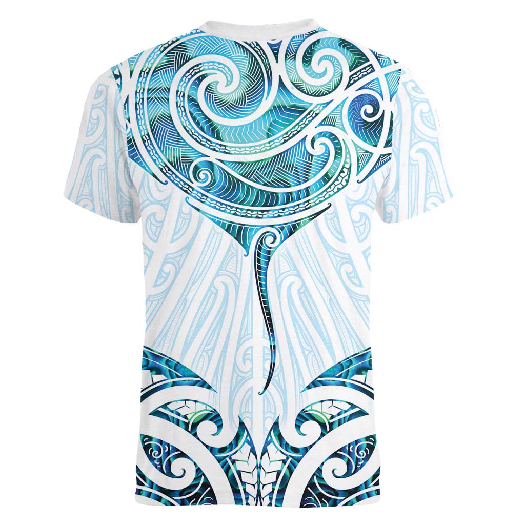 New Zealand Manta Ray Tattoo Women V-Neck T-Shirt Aotearoa Maori Haehae Paua Shell - Aussie Hoodie
