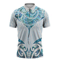 New Zealand Manta Ray Tattoo Zipper Polo Shirt Aotearoa Maori Haehae Paua Shell - Aussie Hoodie