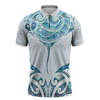 New Zealand Manta Ray Tattoo Zipper Polo Shirt Aotearoa Maori Haehae Paua Shell - Aussie Hoodie