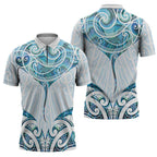 New Zealand Manta Ray Tattoo Zipper Polo Shirt Aotearoa Maori Haehae Paua Shell - Aussie Hoodie