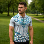 New Zealand Manta Ray Tattoo Zipper Polo Shirt Aotearoa Maori Haehae Paua Shell - Aussie Hoodie