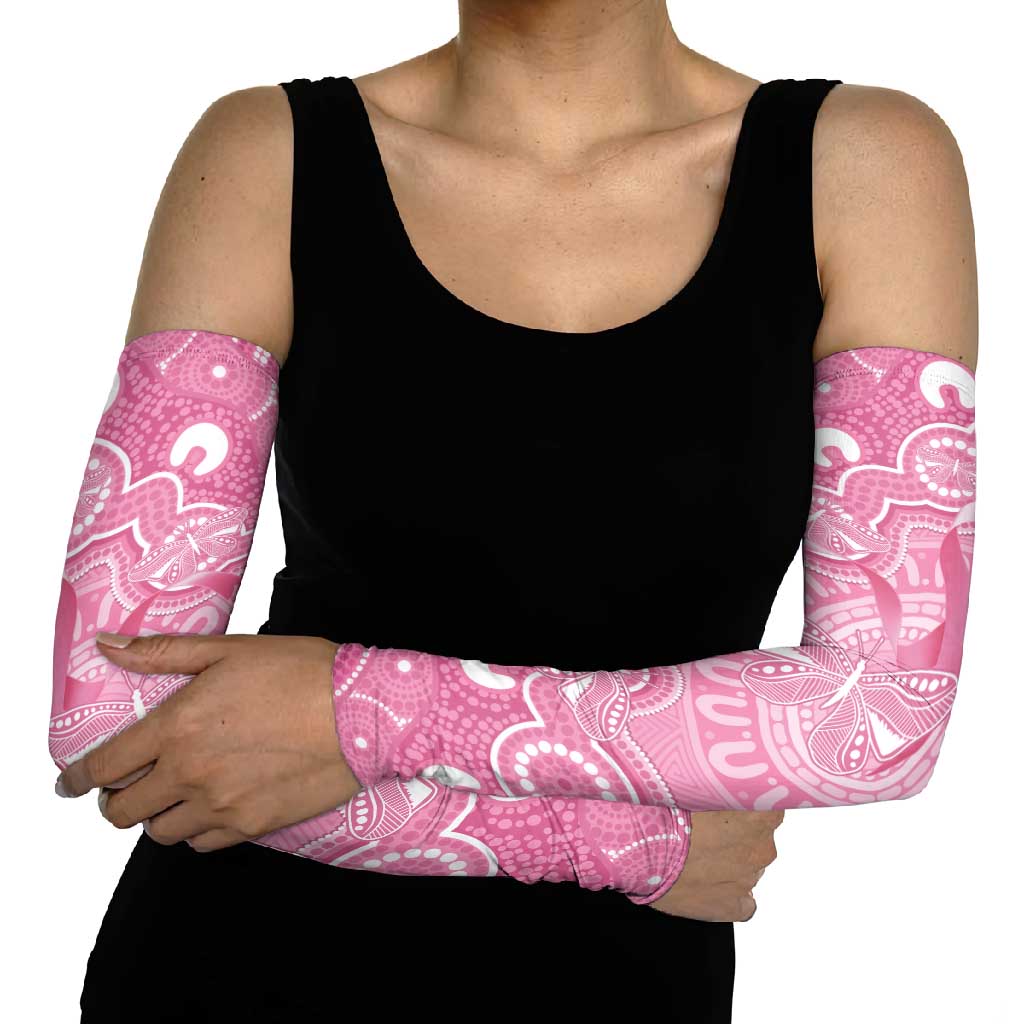 Australia Indigenous Arm Sleeves Pink Ribbon Breast Cancer Butterfly Aboriginal - Aussie Hoodie