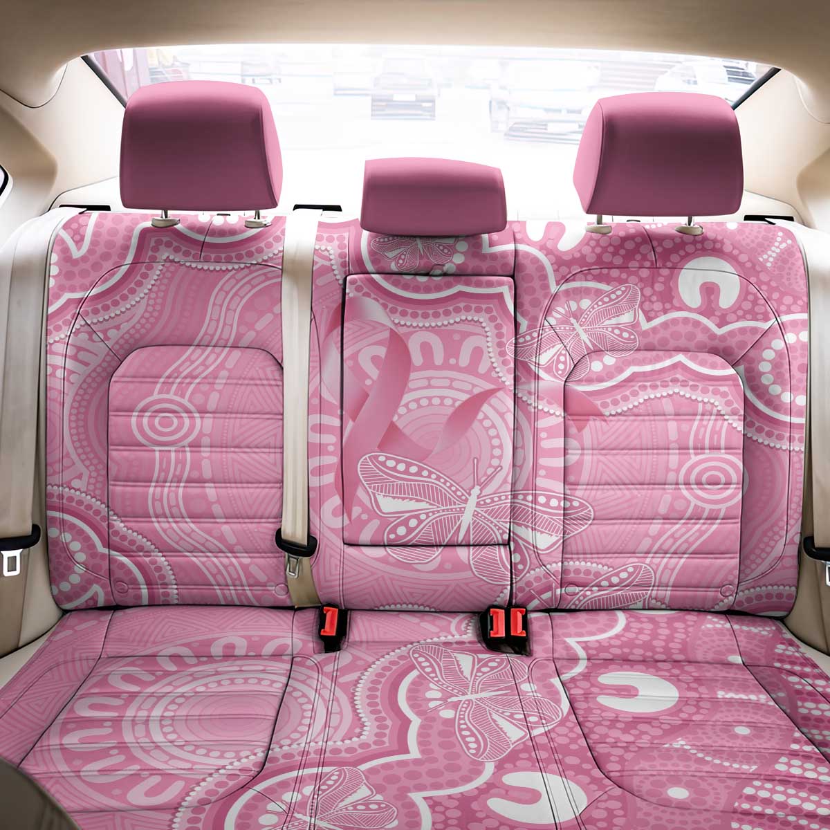 Australia Indigenous Back Car Seat Cover Pink Ribbon Breast Cancer Butterfly Aboriginal - Aussie Hoodie
