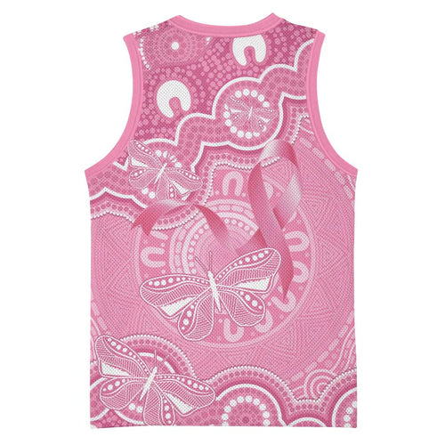 Australia Indigenous Basketball Jersey Pink Ribbon Breast Cancer Butterfly Aboriginal - Aussie Hoodie