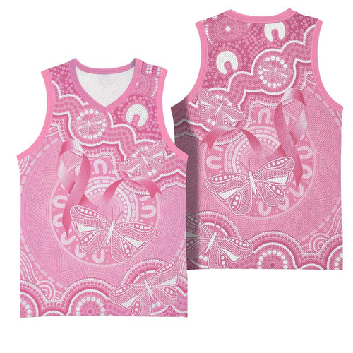 Australia Indigenous Basketball Jersey Pink Ribbon Breast Cancer Butterfly Aboriginal - Aussie Hoodie