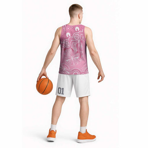 Australia Indigenous Basketball Jersey Pink Ribbon Breast Cancer Butterfly Aboriginal - Aussie Hoodie