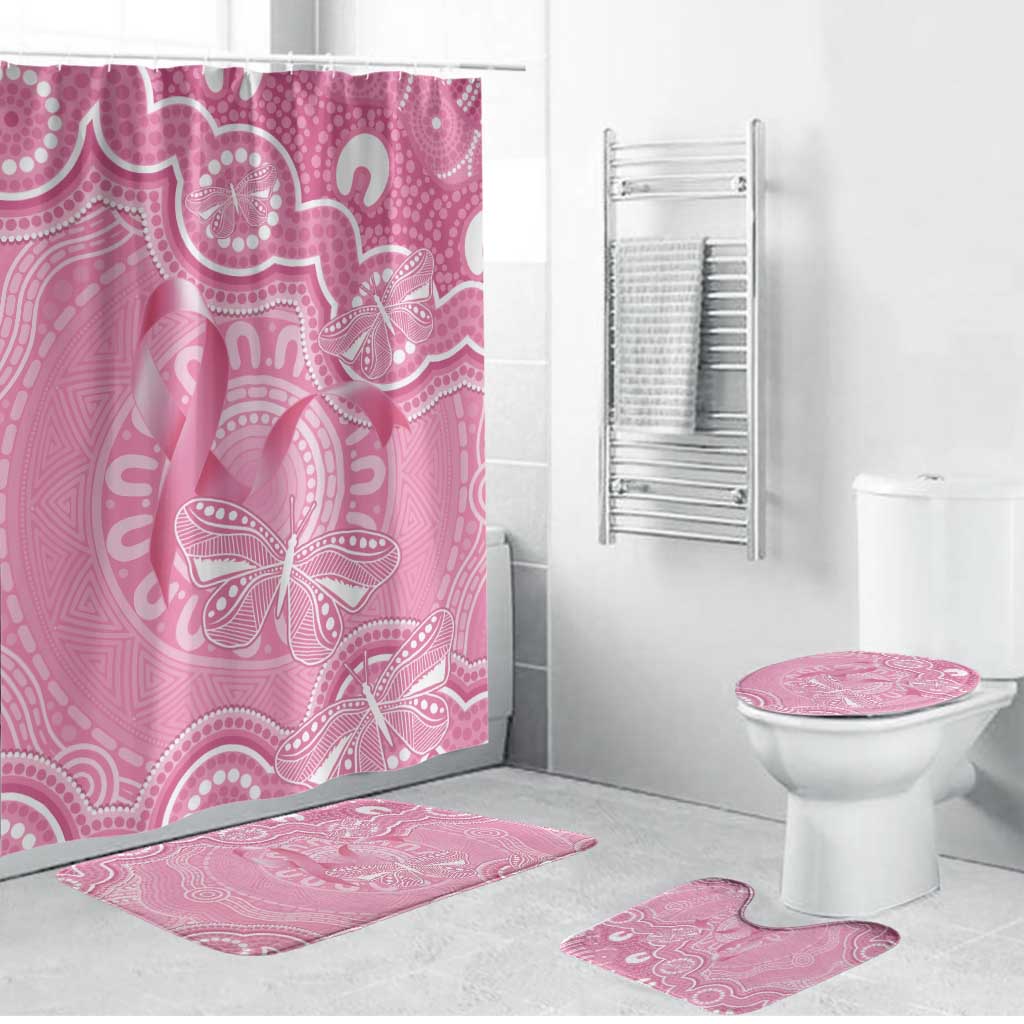 Australia Indigenous Bathroom Set Pink Ribbon Breast Cancer Butterfly Aboriginal - Aussie Hoodie