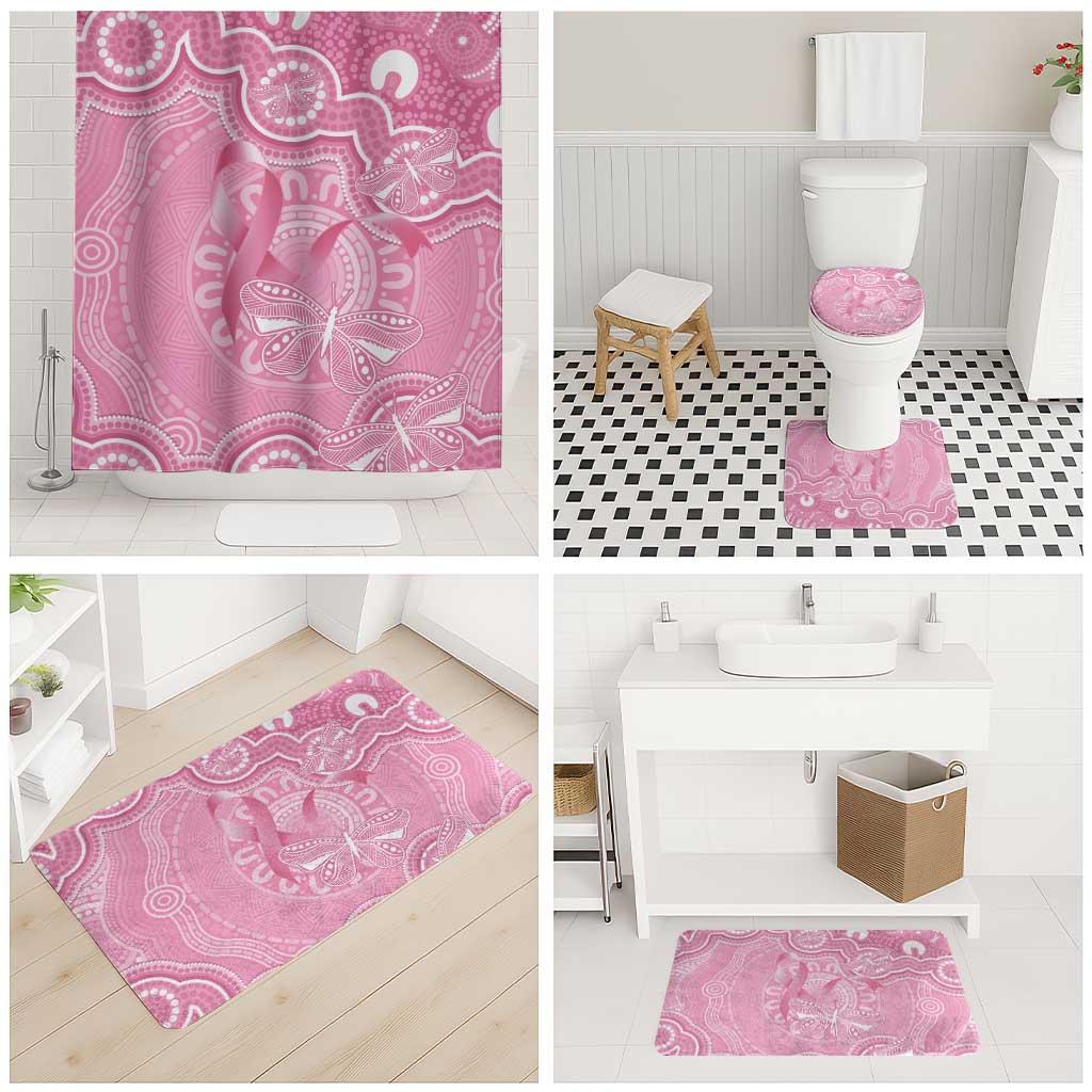 Australia Indigenous Bathroom Set Pink Ribbon Breast Cancer Butterfly Aboriginal - Aussie Hoodie