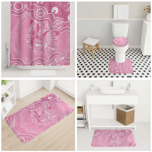 Australia Indigenous Bathroom Set Pink Ribbon Breast Cancer Butterfly Aboriginal - Aussie Hoodie