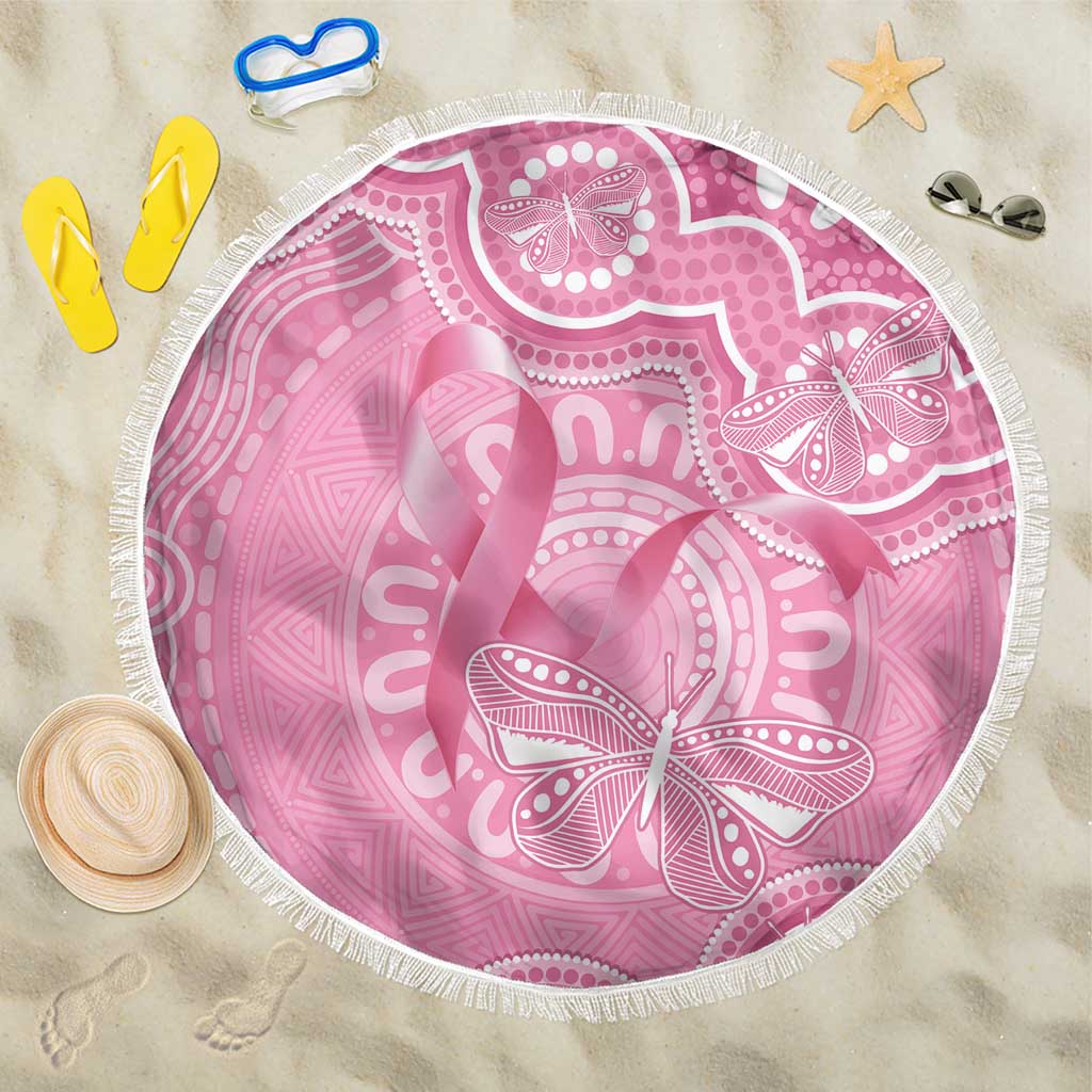 Australia Indigenous Beach Blanket Pink Ribbon Breast Cancer Butterfly Aboriginal - Aussie Hoodie