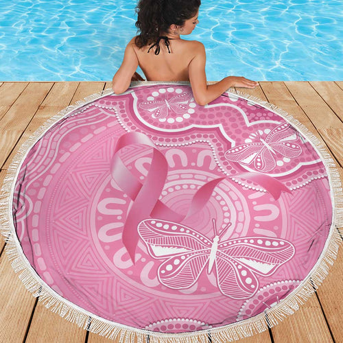 Australia Indigenous Beach Blanket Pink Ribbon Breast Cancer Butterfly Aboriginal - Aussie Hoodie