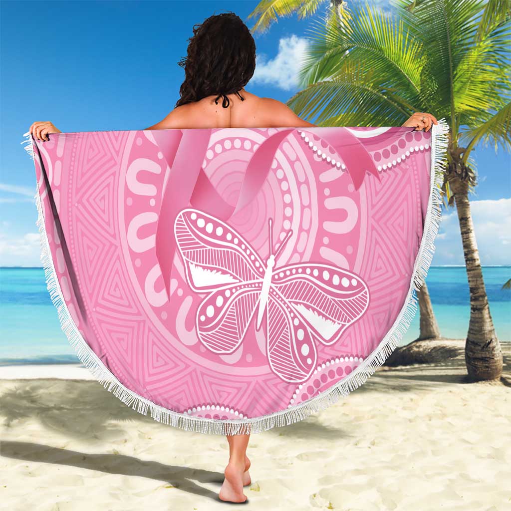 Australia Indigenous Beach Blanket Pink Ribbon Breast Cancer Butterfly Aboriginal - Aussie Hoodie