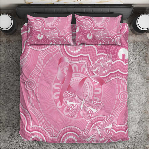 Australia Indigenous Bedding Set Pink Ribbon Breast Cancer Butterfly Aboriginal - Aussie Hoodie