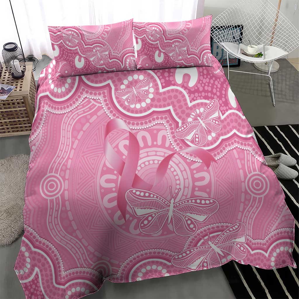 Australia Indigenous Bedding Set Pink Ribbon Breast Cancer Butterfly Aboriginal - Aussie Hoodie