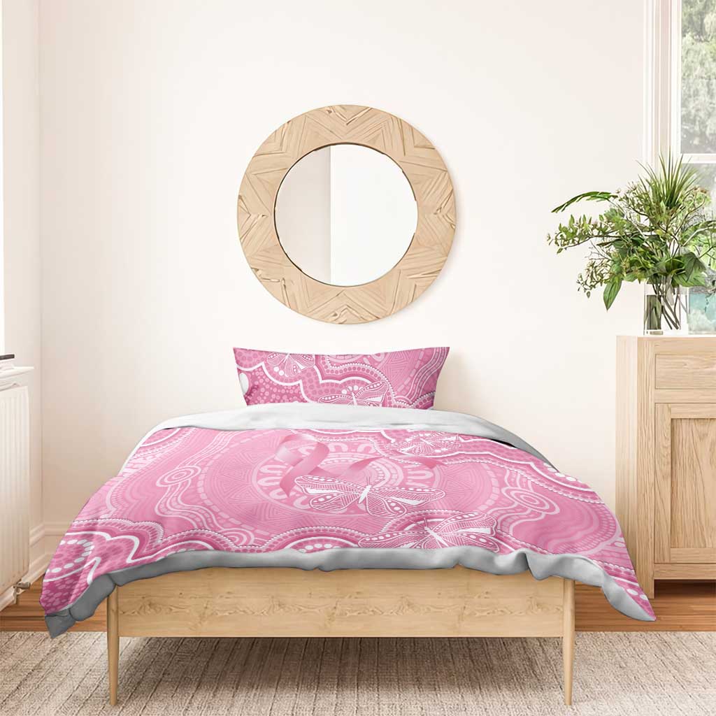 Australia Indigenous Bedding Set Pink Ribbon Breast Cancer Butterfly Aboriginal - Aussie Hoodie