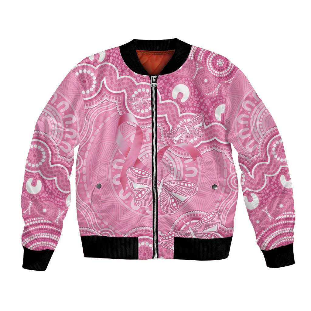 Australia Indigenous Bomber Jacket Pink Ribbon Breast Cancer Butterfly Aboriginal - Aussie Hoodie