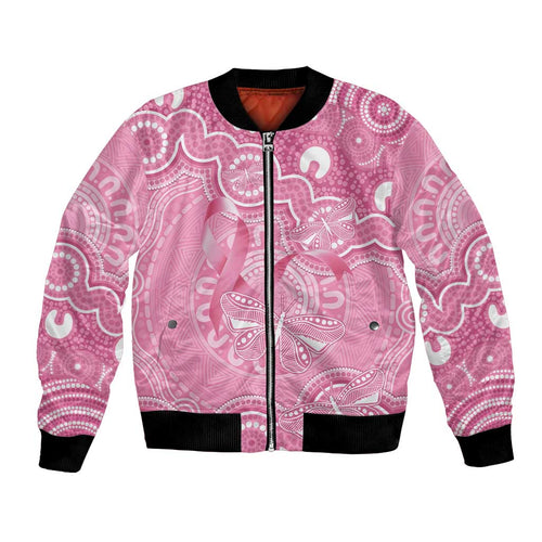 Australia Indigenous Bomber Jacket Pink Ribbon Breast Cancer Butterfly Aboriginal - Aussie Hoodie