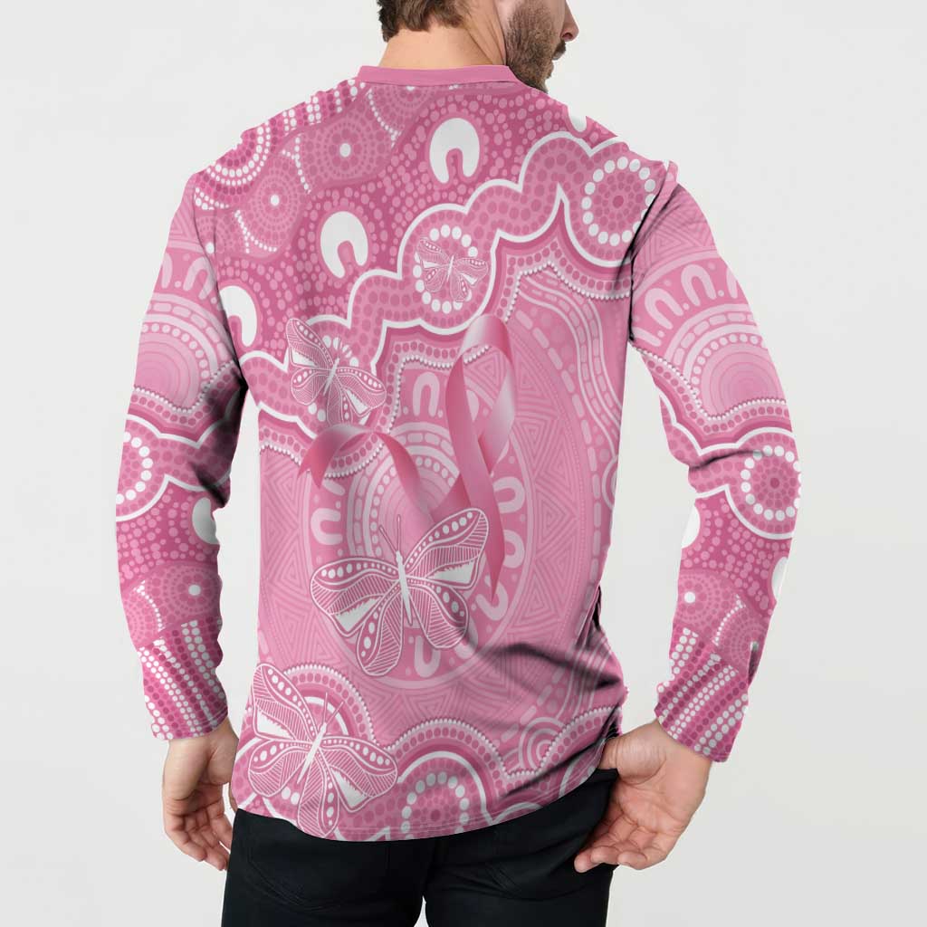 Australia Indigenous Button Sweatshirt Pink Ribbon Breast Cancer Butterfly Aboriginal - Aussie Hoodie