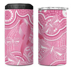 Australia Indigenous 4 in 1 Can Cooler Tumbler Pink Ribbon Breast Cancer Butterfly Aboriginal - Aussie Hoodie