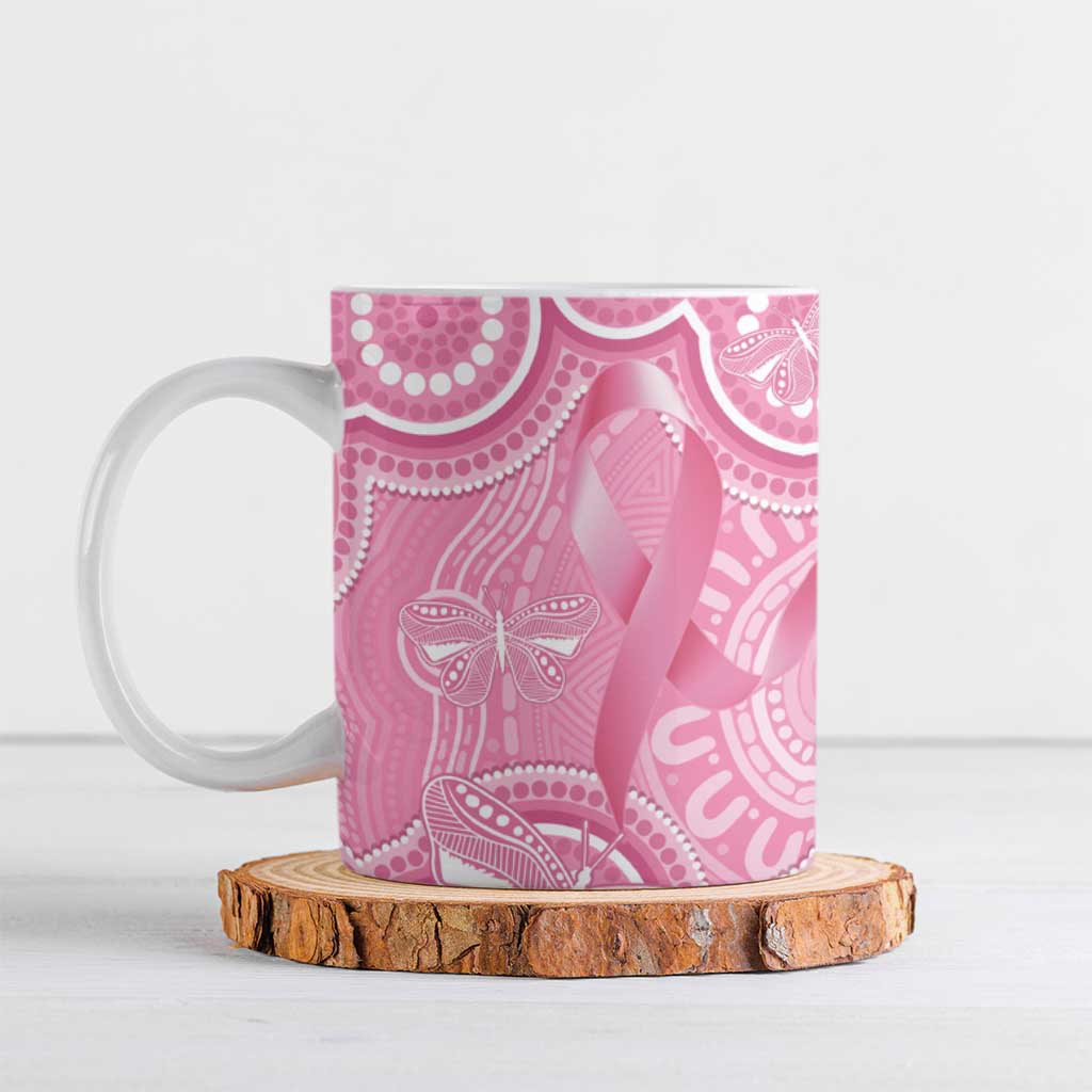 Australia Indigenous Ceramic Mug Pink Ribbon Breast Cancer Butterfly Aboriginal - Aussie Hoodie