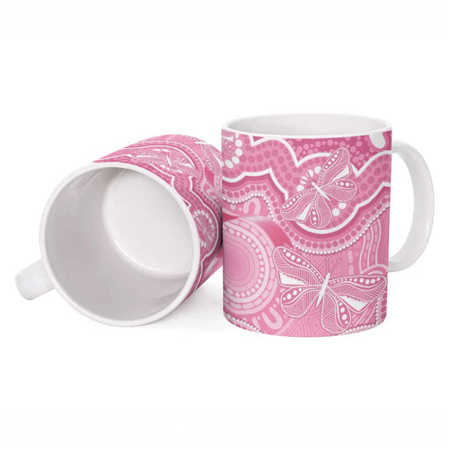 Australia Indigenous Ceramic Mug Pink Ribbon Breast Cancer Butterfly Aboriginal - Aussie Hoodie