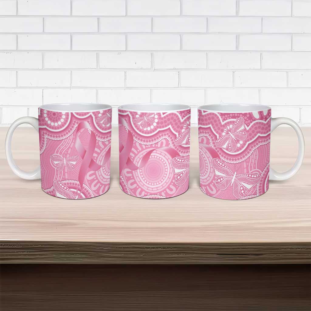 Australia Indigenous Ceramic Mug Pink Ribbon Breast Cancer Butterfly Aboriginal - Aussie Hoodie