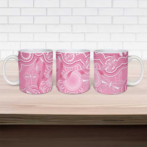 Australia Indigenous Ceramic Mug Pink Ribbon Breast Cancer Butterfly Aboriginal - Aussie Hoodie