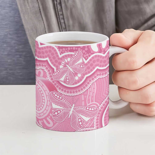 Australia Indigenous Ceramic Mug Pink Ribbon Breast Cancer Butterfly Aboriginal - Aussie Hoodie